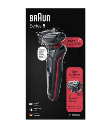 Braun Shaver 51-R1000s Operating time (max) 50 min Wet & Dry Black/Red