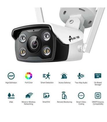 TP-LINK VIGI 4MP Outdoor Full-Color Wi-Fi Network Camera VIGI C340-W Bullet 4 MP 4 mm IP66 |