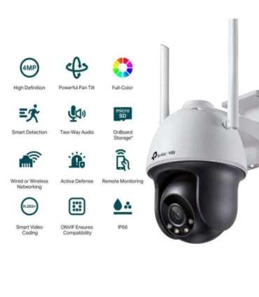 TP-LINK VIGI 4MP Outdoor Full-Color Wi-Fi Pan Tilt Network Camera VIGI C540-W Dome 4 MP 4 mm IP66 |