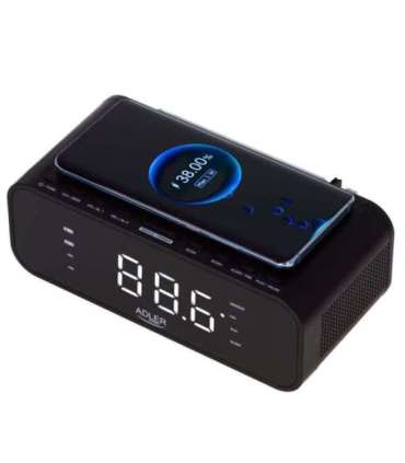 Adler Alarm Clock with Wireless Charger AD 1192B Alarm function AUX in Black