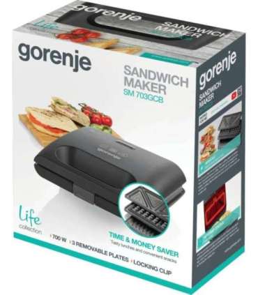 Gorenje Sandwich maker SM703GCB 700 W Number of plates 3 Number of pastry 2 Black