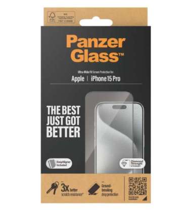 PanzerGlass Screen protector Apple iPhone 15 Pro Glass Clear Easy installation Fingerprint resistant