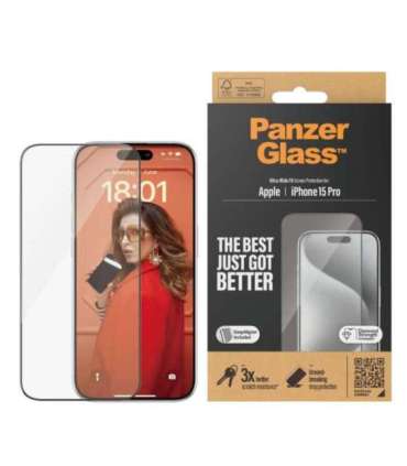 PanzerGlass Screen protector Apple iPhone 15 Pro Glass Clear Easy installation Fingerprint resistant
