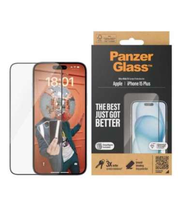 PanzerGlass Screen protector Apple IPhone 15 Plus Glass Transparent Ultra-wide fit, Scratch resistant, Drop