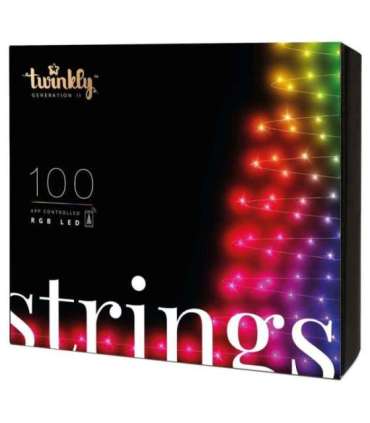 Twinkly|Strings Smart LED Lights 100 RGB (Multicolor), 8m, Black wire|RGB – 16M+ colors