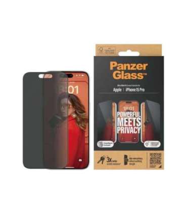 PanzerGlass Screen protector Apple iPhone 15 Pro Glass Black Ultra-Wide Fit w. EasyAligner
