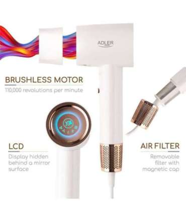 Adler Hair Dryer SUPERSPEED AD 2272 1800 W Number of temperature settings 3 Ionic function White