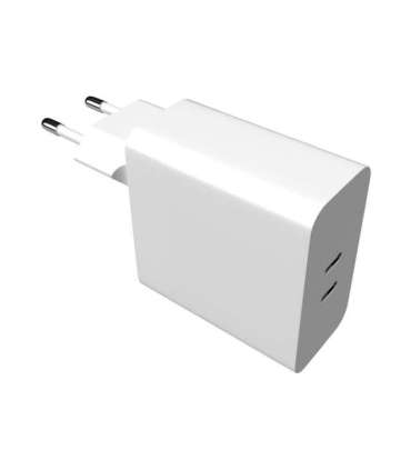 Fixed Dual USB-C Mains Charger, PD support, 65W