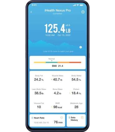 iHealth Wireless Body Composition Scale Nexus Pro Maximum weight (capacity) 181 kg Body Mass Index (BMI)