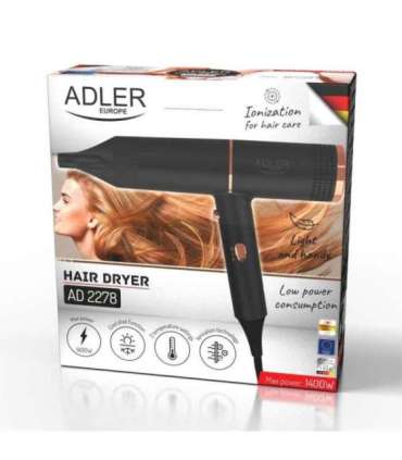 Adler Hair Dryer AD 2278 1400 W Number of temperature settings 2 Ionic function Black