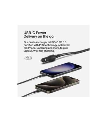 Belkin BOOST CHARGE 42w-30w USB-C PD PPS + 12w USB-A Car Charger, CCB005btBK