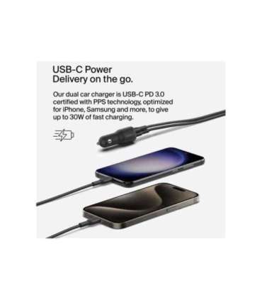 Belkin BOOST CHARGE 42w-30w USB-C PD PPS + 12w USB-A Car Charger, CCB005btBK