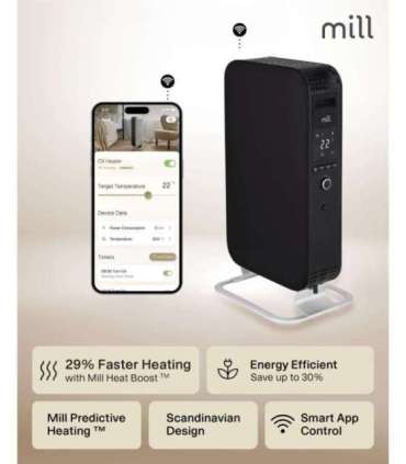 Mill Heater OIL1500WIFI3 Gentle Air Oil Filled Radiator 1500 W Suitable for rooms up to 22 m² Black