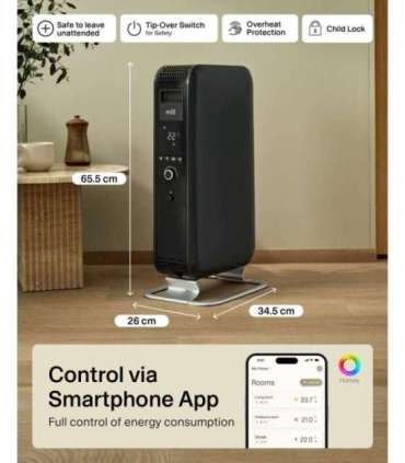 Mill Heater OIL1500WIFI3 Gentle Air Oil Filled Radiator 1500 W Suitable for rooms up to 22 m² Black