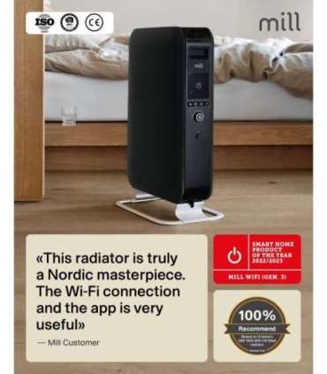Mill Heater OIL1500WIFI3 Gentle Air Oil Filled Radiator 1500 W Suitable for rooms up to 22 m² Black