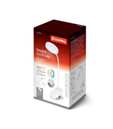 ColorWay LED Table Lamp Flexible and Clip 2 with Built-in Battery CW-DL10FCB-W