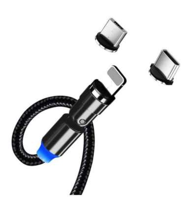 ColorWay Cable 3in1 (Lightning+MicroUSB+Type-C) Magnetic Rotation 540° 2.4А, 1m CW-CBUU037-BK