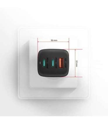 AXAGON GaN wallcharger 3x port (USB-A + 2x USB-C), 65W ACU-DPQ65