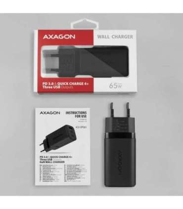 AXAGON GaN wallcharger 3x port (USB-A + 2x USB-C), 65W ACU-DPQ65