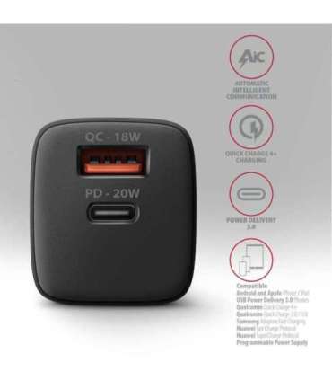 AXAGON Wallcharger 2x port (USB-A + USB-C), 20W ACU-PQ20