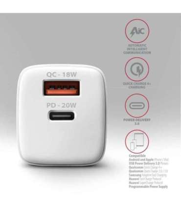 AXAGON Wallcharger 2x port (USB-A + USB-C), 20W ACU-PQ20W