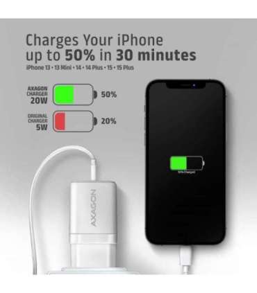 AXAGON Wallcharger 2x port (USB-A + USB-C), 20W ACU-PQ20W