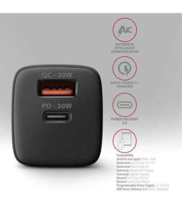 AXAGON Sil wallcharger 2x port (USB-A + USB-C), 30W ACU-PQ30