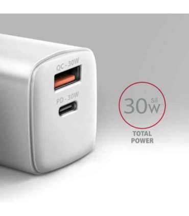 AXAGON Wall Charger 2x port (USB-A+USB-C), 30W ACU-PQ30W
