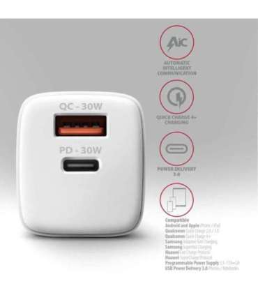 AXAGON Wall Charger 2x port (USB-A+USB-C), 30W ACU-PQ30W