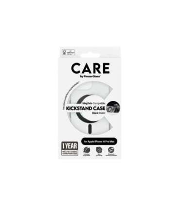 CARE by PanzerGlassFeature Case Transparent w. Black Kickstand & MagSafe iPhone 16 Pro Max CARE