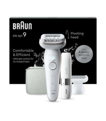 Braun Epilator SES9-341 Silk-épil 9 Operating time (max) 50 min Number of power levels 2 Wet & Dry White