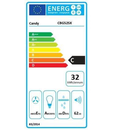 Candy Hood CBG52SX Canopy Energy efficiency class C Width 52 cm 168 m³/h Mechanical LED Silver