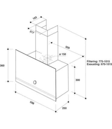 Whirlpool Hood WHVA 62F LM K Wall mounted Energy efficiency class A Width 59.8 cm 485 m³/h Mechanical LED