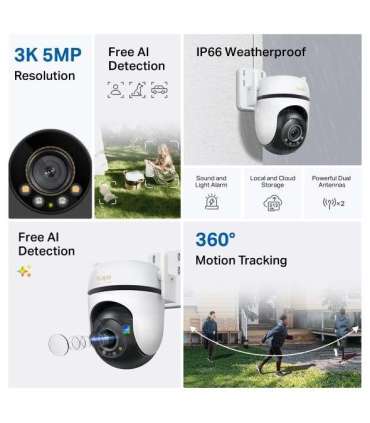TP-LINK Outdoor Pan/Tilt Security Wi-Fi Camera Tapo C530WS Dome 5 MP 3.2 mm/ F1.6 IP66 H.264 Micro SD,