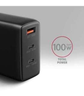 AXAGON GaN wallcharger, 3x port (USB-A + 2x USB-C), PD3.0/PPS/QC4+/SFC2.0/AFC/SCP/FCP/Apple, 100W ACU-DPQ100