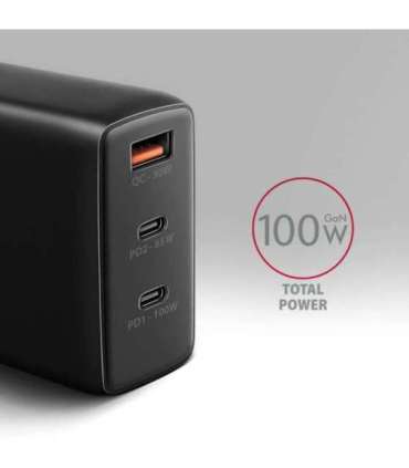 AXAGON GaN wallcharger, 3x port (USB-A + 2x USB-C), PD3.0/PPS/QC4+/SFC2.0/AFC/SCP/FCP/Apple, 100W ACU-DPQ100