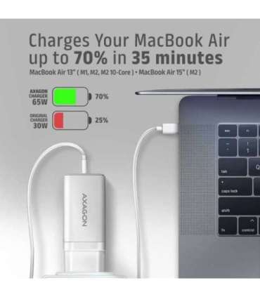 AXAGON GaN wallcharger 3x port (USB-A + 2x USB-C), PD3.0/PPS/QC4+/SFC2.0/AFC/SCP/FCP/Apple, 65W ACU-DPQ65W