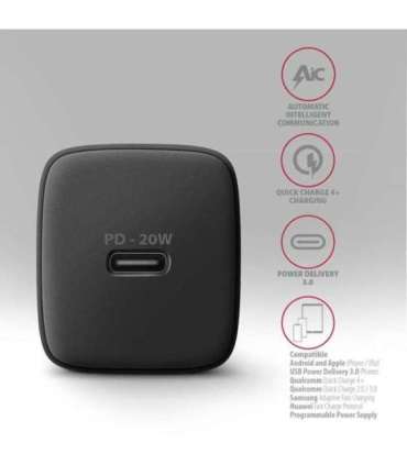 AXAGON Wallcharger 1x port USB-C, PD3.0/PPS/QC4+/AFC/FCP/Apple, 20W ACU-PD20