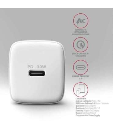 AXAGON Sil wallcharger 1x port USB-C, PD3.0 /PPS/QC4+/SFC/AFC/Apple, 30w ACU-PD30W