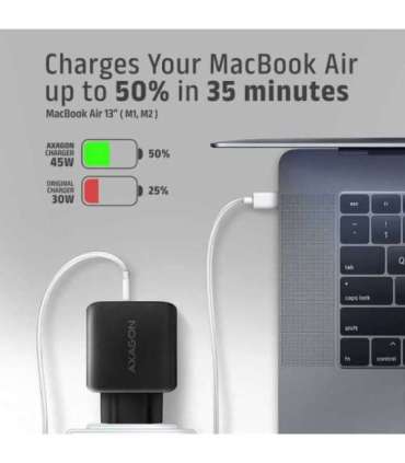 AXAGON GaN wallcharger 2x port (USB-A + USB-C), PD3.0/PPS/QC4+/SFC2.0/AFC/SCP/FCP/Apple, 45W ACU-PQ45