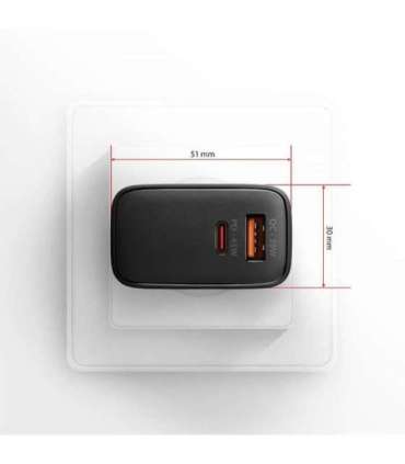 AXAGON GaN wallcharger 2x port (USB-A + USB-C), PD3.0/PPS/QC4+/SFC2.0/AFC/SCP/FCP/Apple, 45W ACU-PQ45