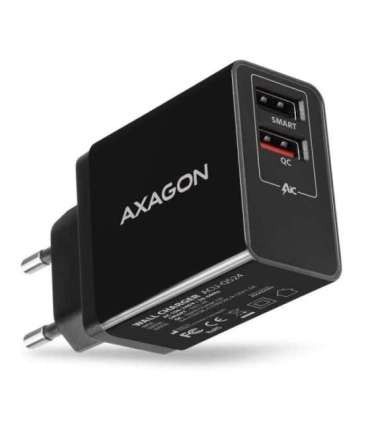 AXAGON Dual wallcharger 240V/2x USB port QC3.0/AFC/FCP and 5V-1.2A, 24W ACU-QS24