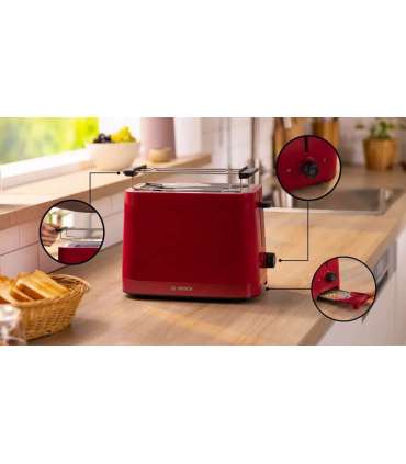 Bosch Compact Toaster TAT3M124 MyMoment Number of slots 2 Housing material Plastic Red