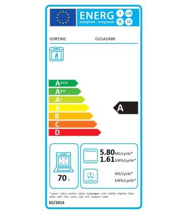 Gorenje Cooker GG5A14WJ Hob type Gas Oven type Gas White Width 50 cm Depth 59.4 cm 70 L
