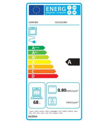Gorenje Cooker GE5A21WH Hob type Electric Oven type Electric White Width 50 cm Grilling Depth 59.4 cm 68