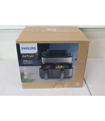 SALE OUT. Philips NA555/00 Dual Basket Airfryer 5000 Series, 9 L, Stainless Steel/Black Philips Dual Basket Airfryer |