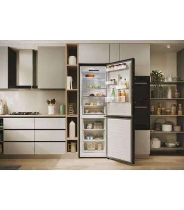 Candy ECN2CQTEB186 Refrigerator, E, Freestanding, Combi, Height 185cm, Fridge net 235 L, Freezer net 120 L, Black |