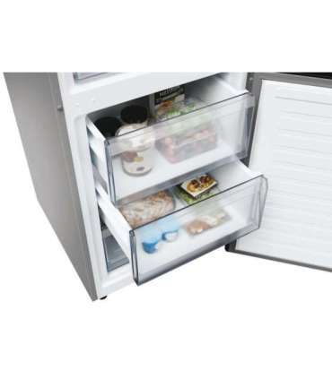 Candy ECN2CQTEX186 Refrigerator, E, Freestanding, Combi, Height 185cm, Fridge net 235 L, Freezer net 120 L, Inox Candy