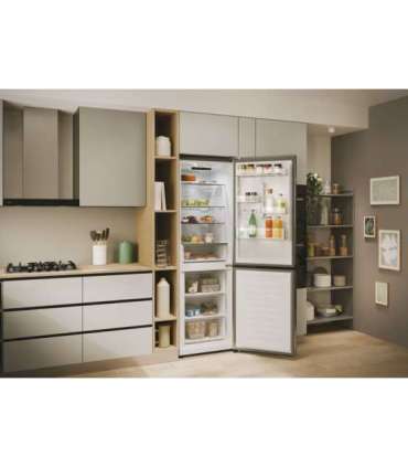 Candy ECN2CQTEX186 Refrigerator, E, Freestanding, Combi, Height 185cm, Fridge net 235 L, Freezer net 120 L, Inox Candy