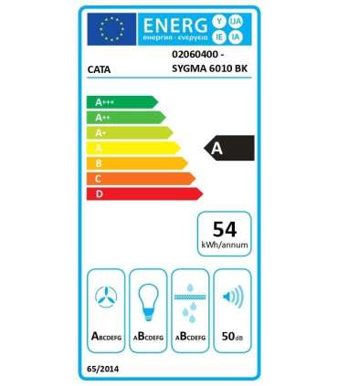 CATA Hood SYGMA 6010 BK Wall mounted Energy efficiency class A Width 90 cm 802 m³/h Electronic LED |